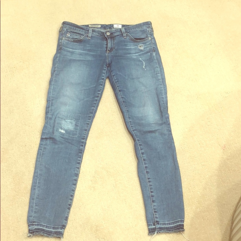 AG legging ankle with distressing and frayed ankle
